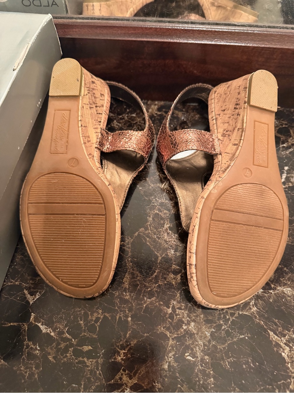 Dexflex Comfort Coquitlam-Cork Wedge Sandals Brown Embellished Thong - Picture 4 of 5